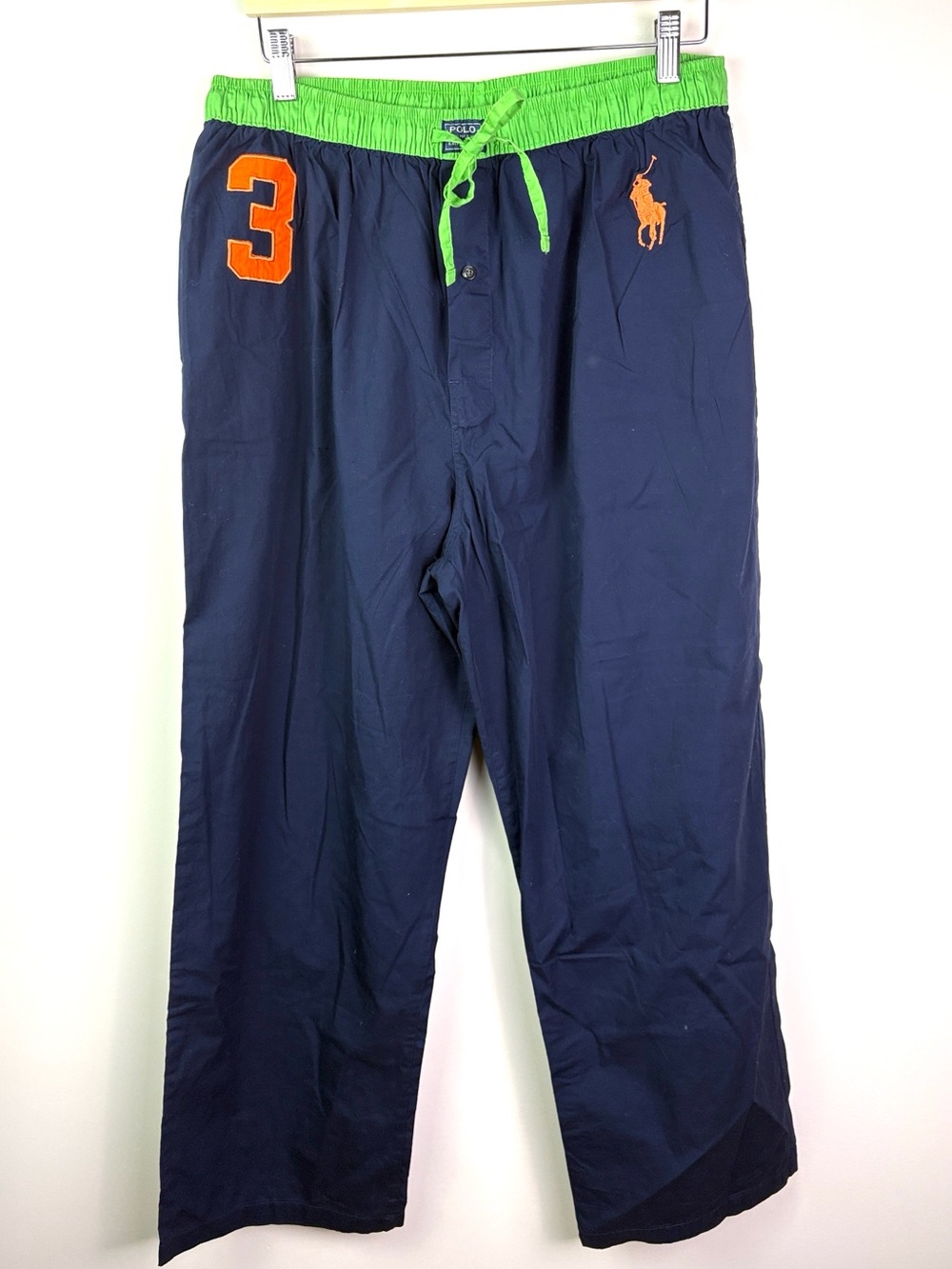 Polo Ralph Lauren Navy Lounge Pants with Lime Waistband & Orange accents size L